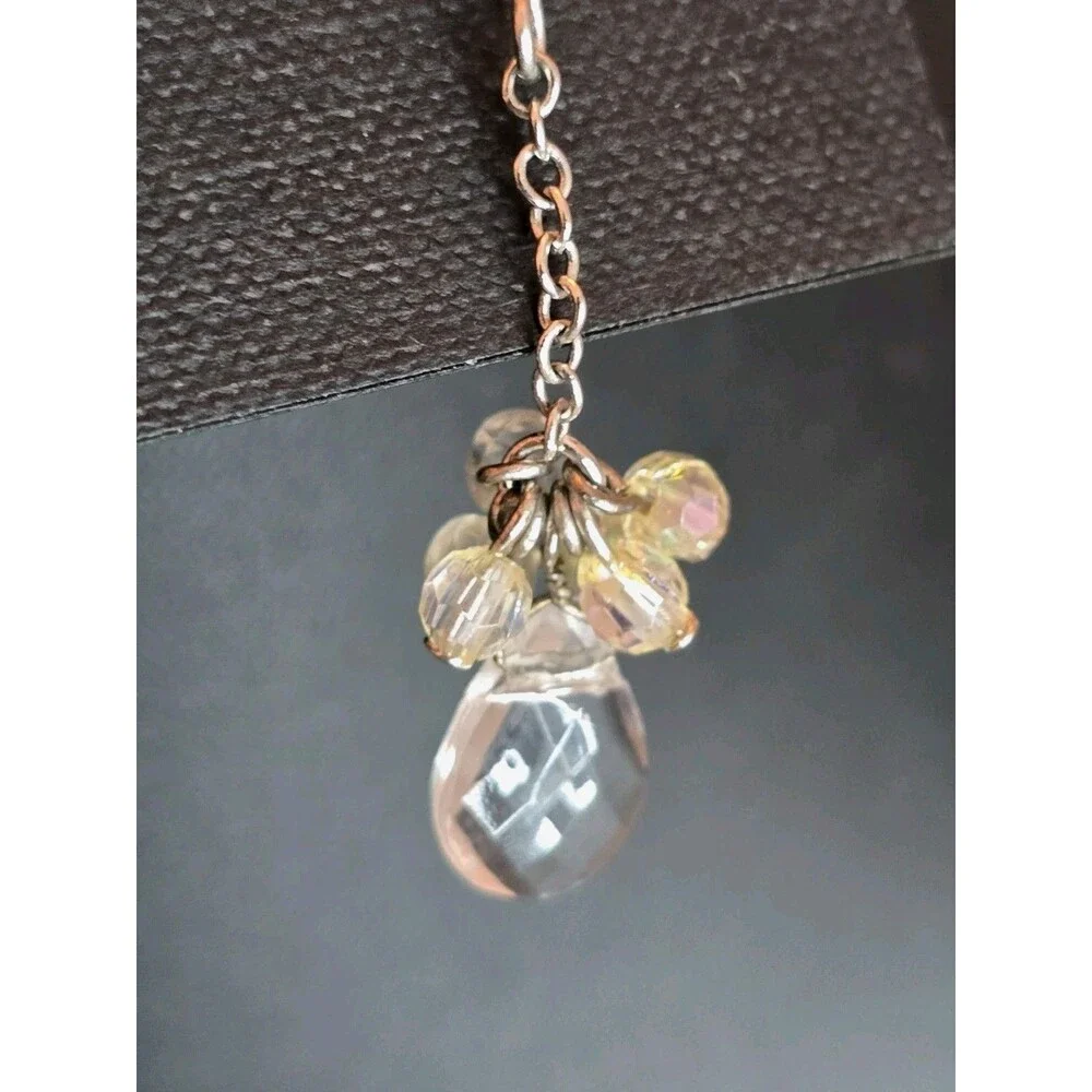 Cookie Lee Crystal Dangle Earrings Clear AB Bead Drop Silver Tone Jewelry #354